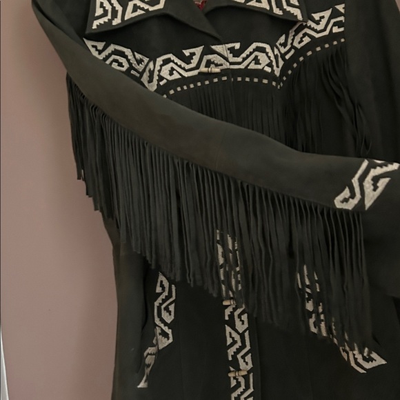 Tasha Polizzi Olive Green Suede Fringe Boho Western Jacket Embroidery Size S - Picture 10 of 16